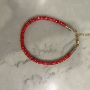 Coral and Gold Beaded Choker Necklace